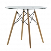 Стол круглый обеденный БАРНЕО Т18 Barneo T 18, стекло,на деревянных ножках  H-75см D-80см, Eames style