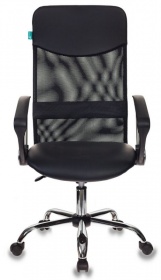 Кресло компьютерное CH 600 SL хром, Бюрократ cпинка сетка, иск.кожа, черный