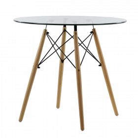 Стол круглый обеденный БАРНЕО Т18 Barneo T 18, стекло,на деревянных ножках  H-75см D-80см, Eames style