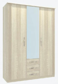 Шкаф для одежды с зеркалом  Гардероб трехдверный Диана Д 11, Заречье Д11,  (3 ящика + 6 полок + штанга) 158*61*222 см